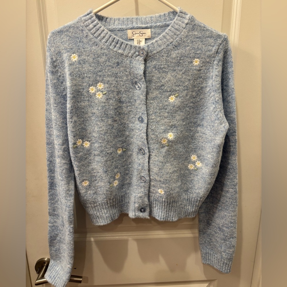 NWT Jessica Simpson Light Blue  Embroidered Daisy Cardigan - S